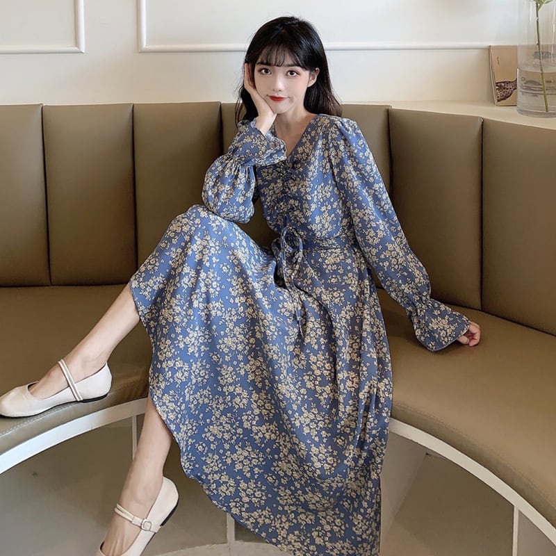 スプリングスタンダードフローラルスカート 薄手スタイルドレス レディース レトロ 春物 花柄 試着室42117672578