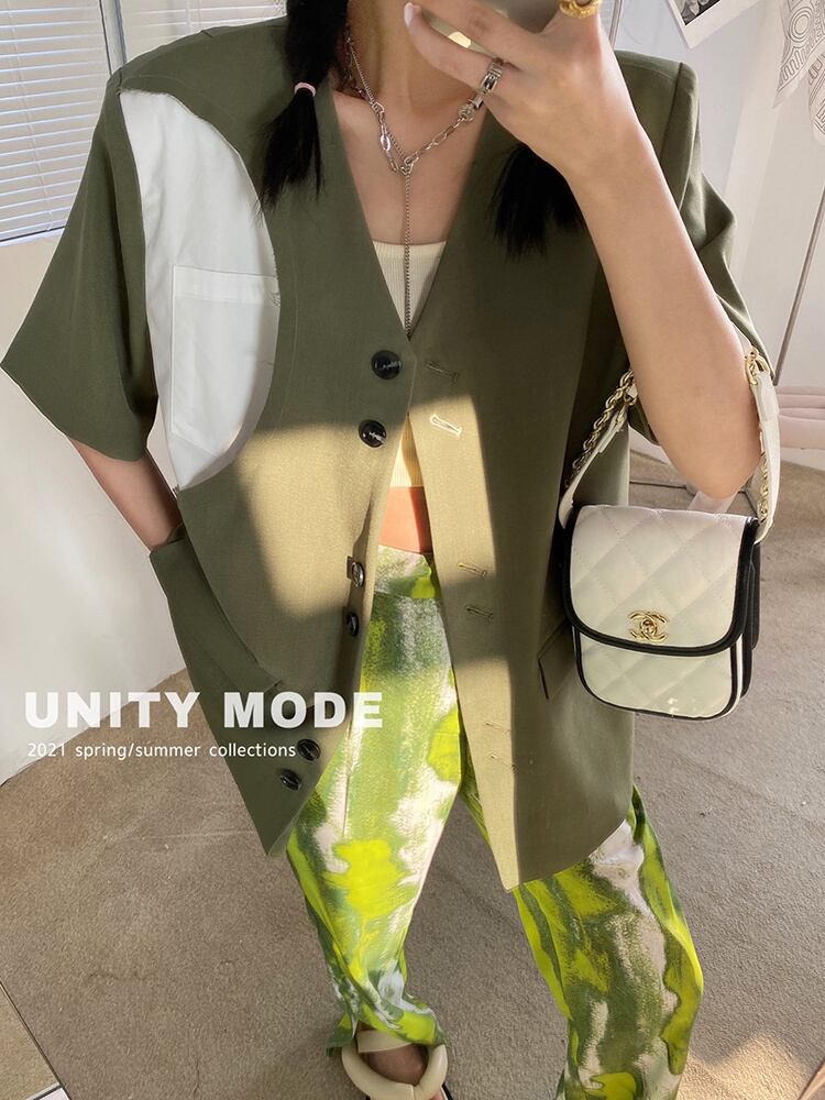 カラーサマー薄手ジャケット レッド 夏物 ビッグFスモールZ韓国65335405822