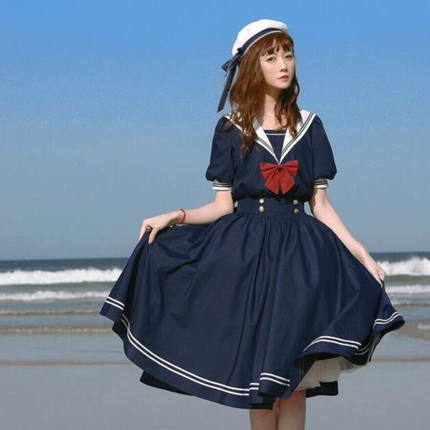 ゴスロリ通販 With U ワンピース 半袖 セーラー風 フレンチガーリー