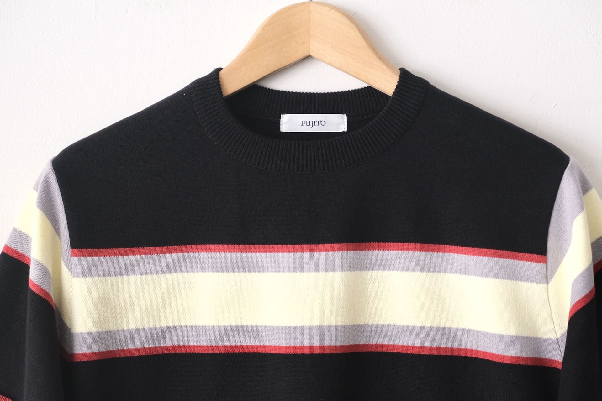 FUJITO Border Knit T-Shirt Black Border,Beige Border | Directors