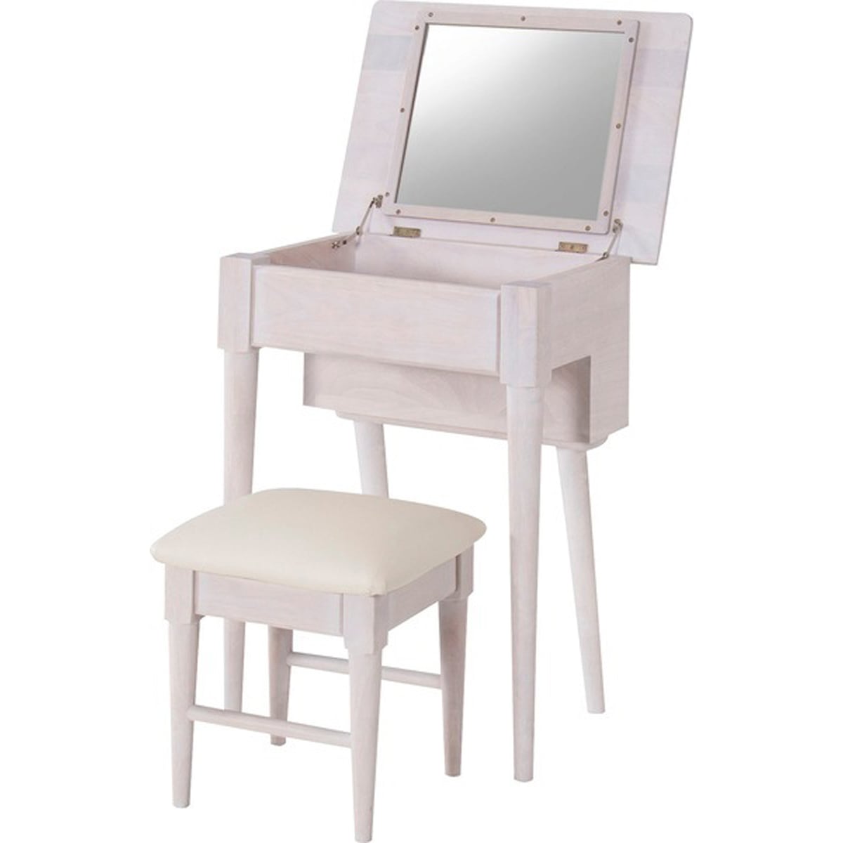 ドレッサースツールセット 天然木 ラバーウッド ウレタン塗装 3mm飛散防止ミラー 合皮