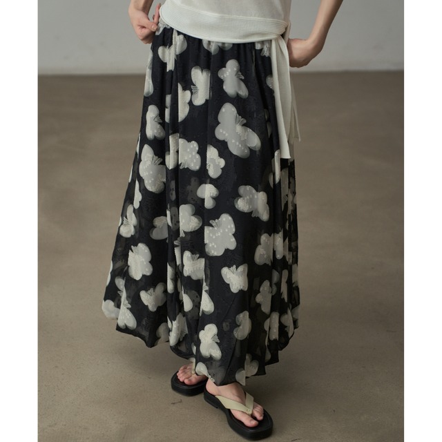 a-line floral chiffon skirt L0555