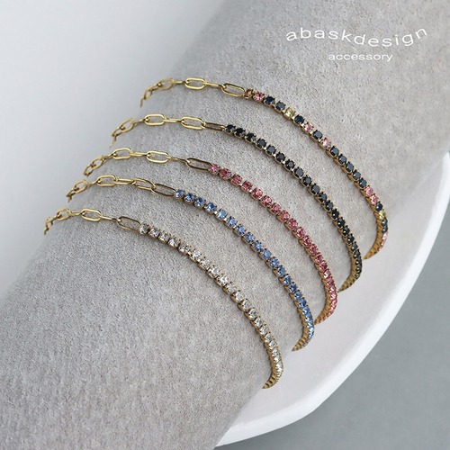 【ネコポス便】金属アレルギー対応 ブレスレット ハーフ テニスブレスレット ステンレス レディース カラーCZジルコニア 6色 2662