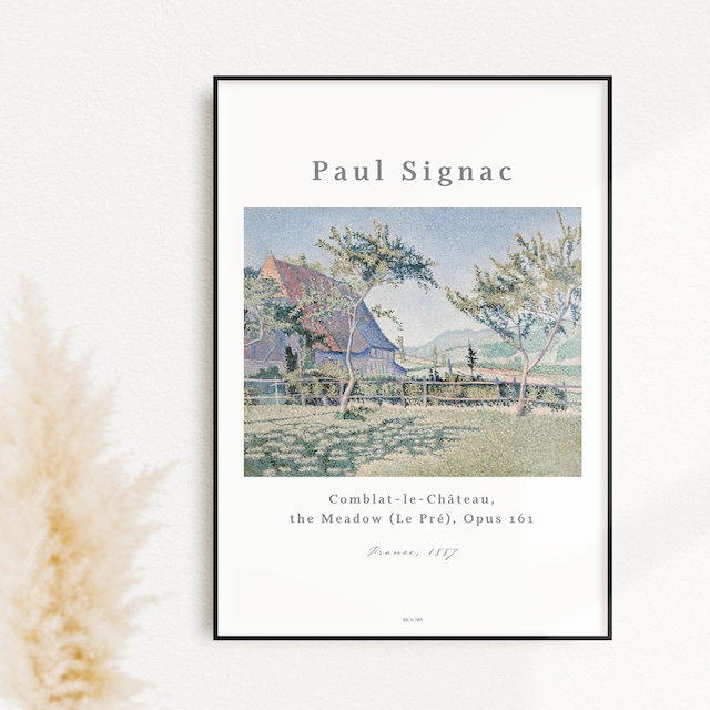 ポール・シニャック Comblat-le-Chateau, the Meadow | AP123 | アートポスター 絵画 名画 船 空 家 建物 木 植物 自然 風景画 点描画