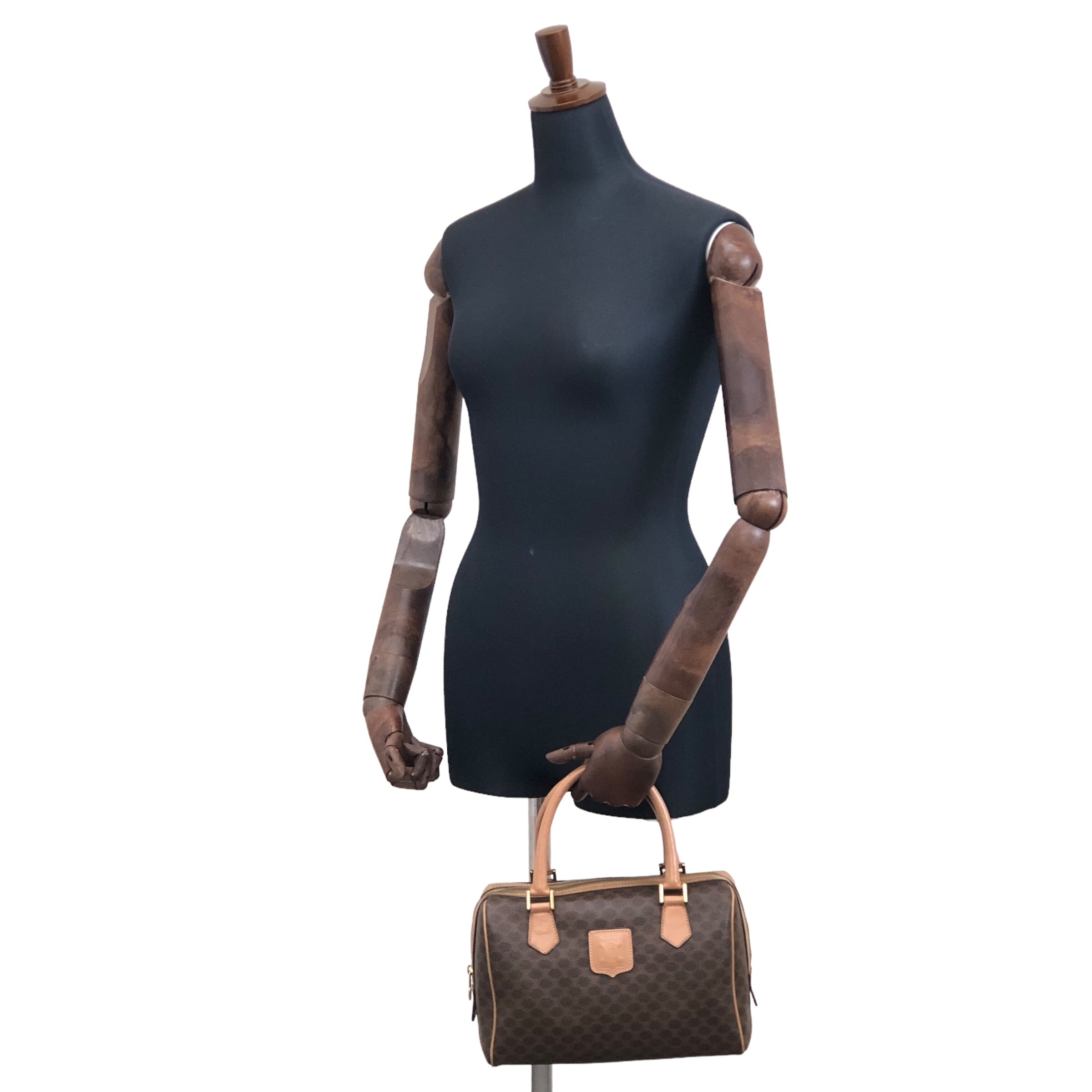 CELINE セリーヌ マカダム ハンドバッグ ブラウン ブラゾン型押し