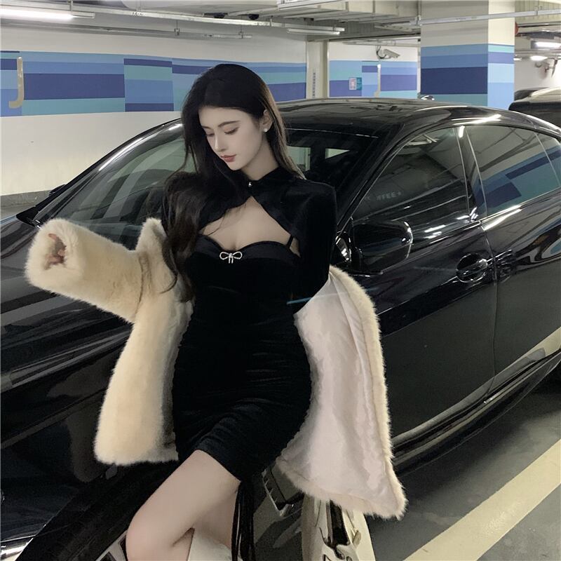 オータムウィンターベルベットドレス ストリート 秋物 冬物 ドラファッションホール98405068101