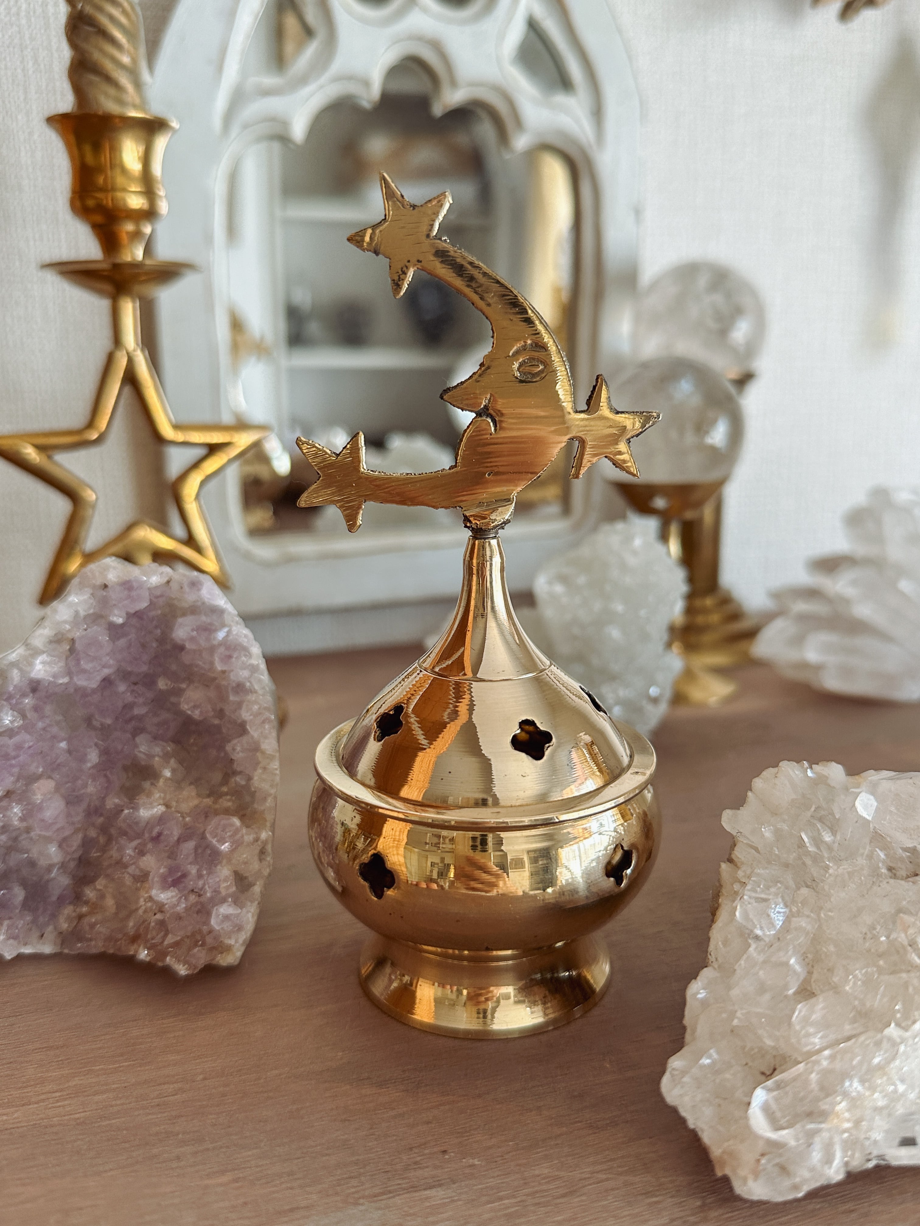 真鍮 月の香炉 Selenophic moon incense stand (brass)A 