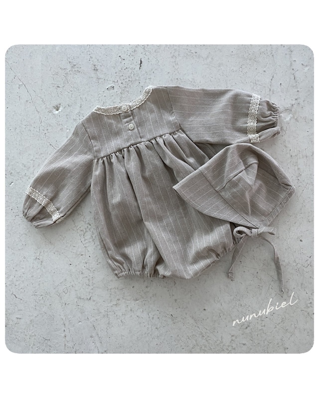 残り2点 即納⌇70,90cm ストライプ ロンパース ボンネット セット