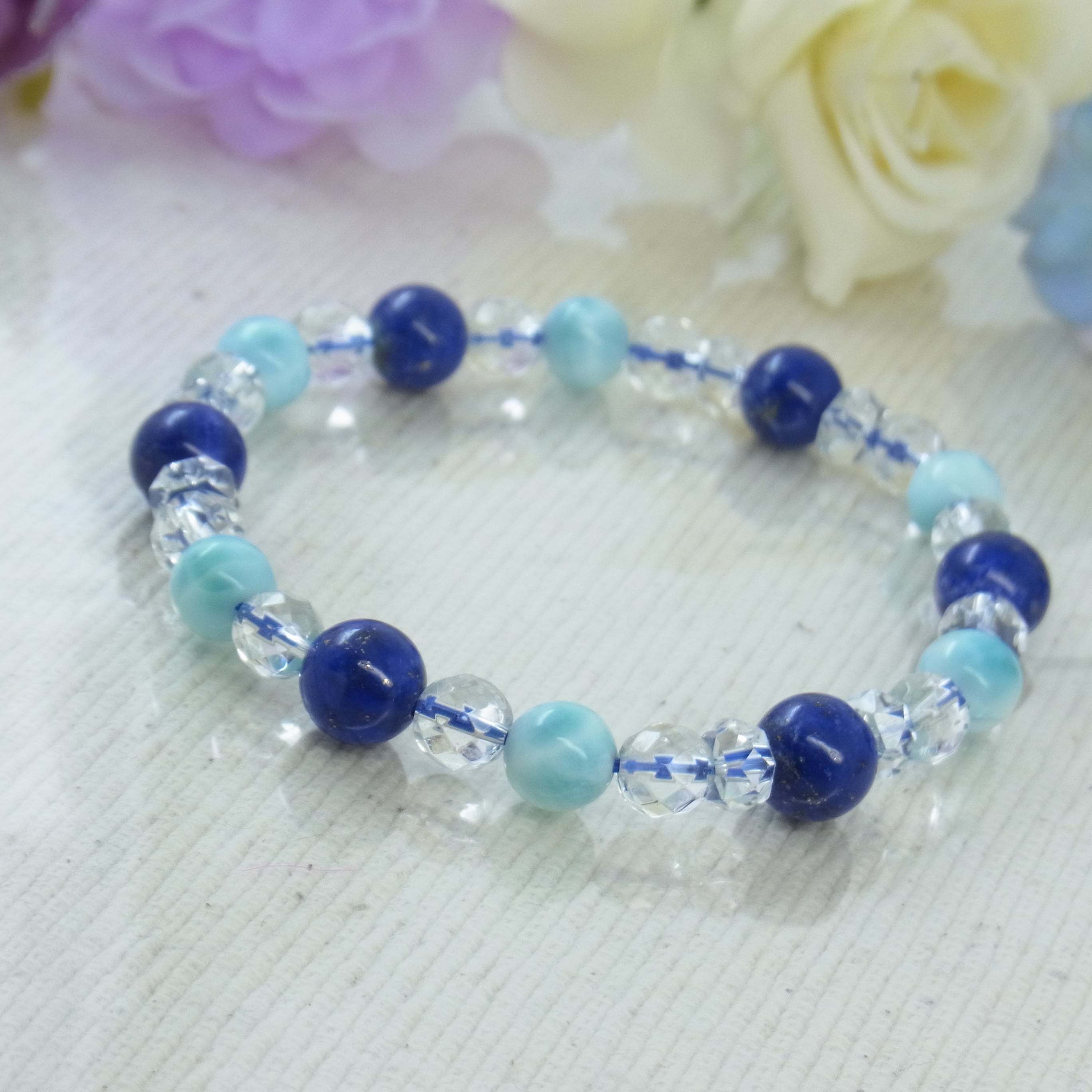 ☆ラリマー/ラピスラズリ☆六芒星☆幸運ブレスレット☆天然水晶