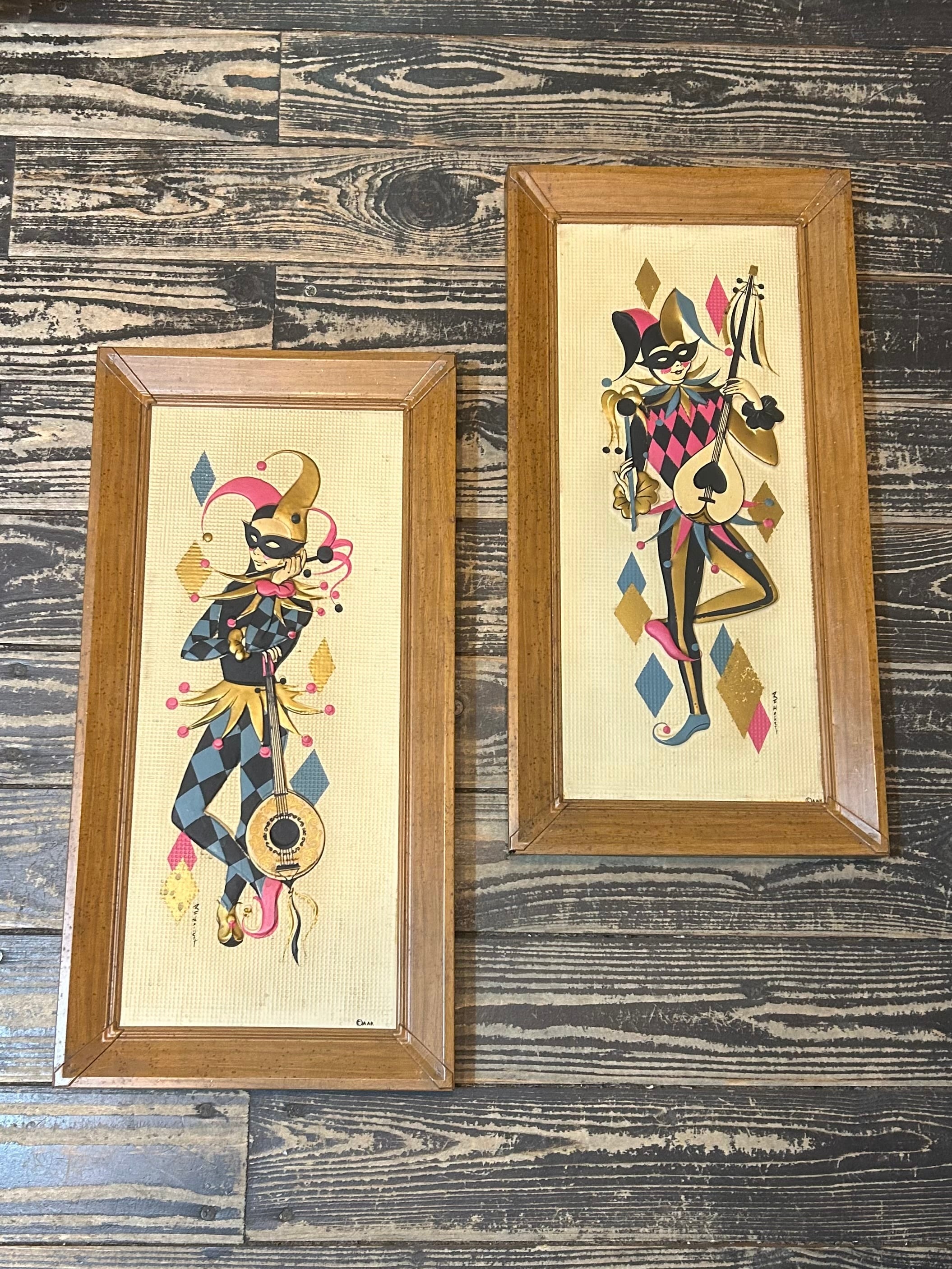 50s vintage HARLEQUIN WALL ART