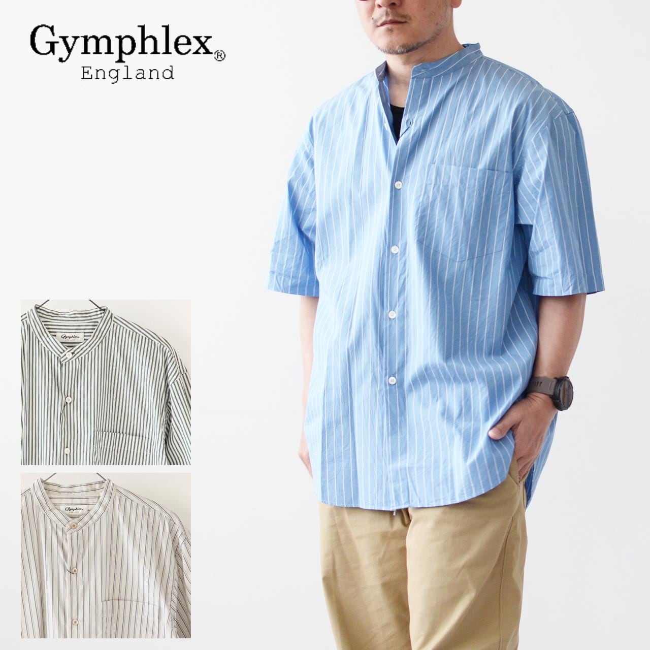 Gymphlex [ジムフレックス] M BAND COLLAR SHIRT S/S [GY