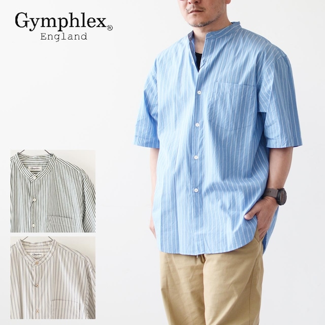 Gymphlex [ジムフレックス] M BAND COLLAR SHIRT S/S [GY-B0156MUL] バンドカラーシャツ 半袖・スタンドカラーシャツ・半袖シャツ・ストライプシャツ・コットンシャツ・MEN'S [2023SS]