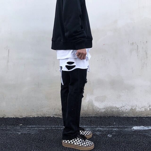 予約販売】 付け裾 レイヤード風 着け裾 重ね着風 メンズ ダメージ加工