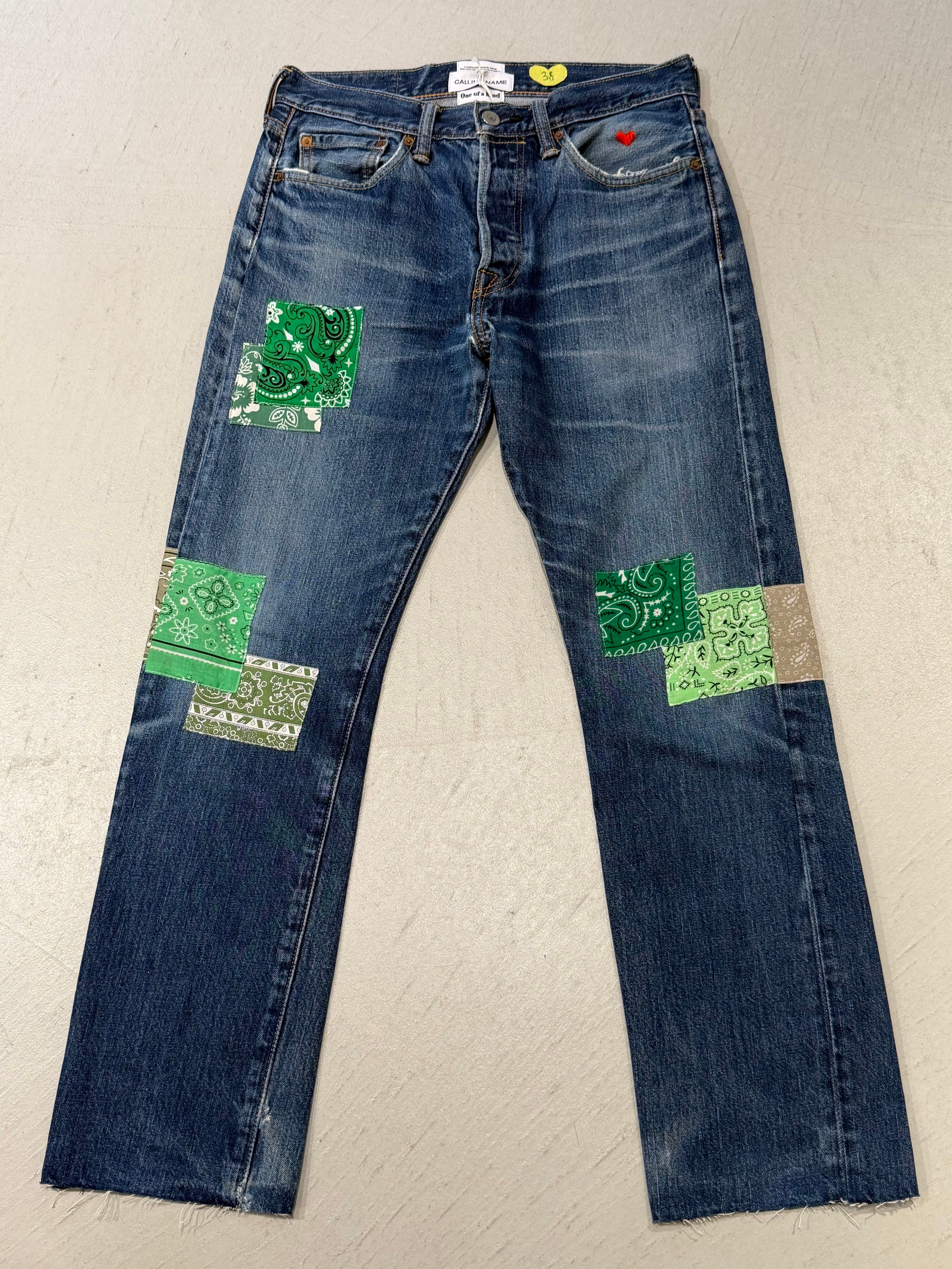 CALL IT BY YOUR NAME BANDANNA REMAKE DENIM【922】 GREEN/w74cm