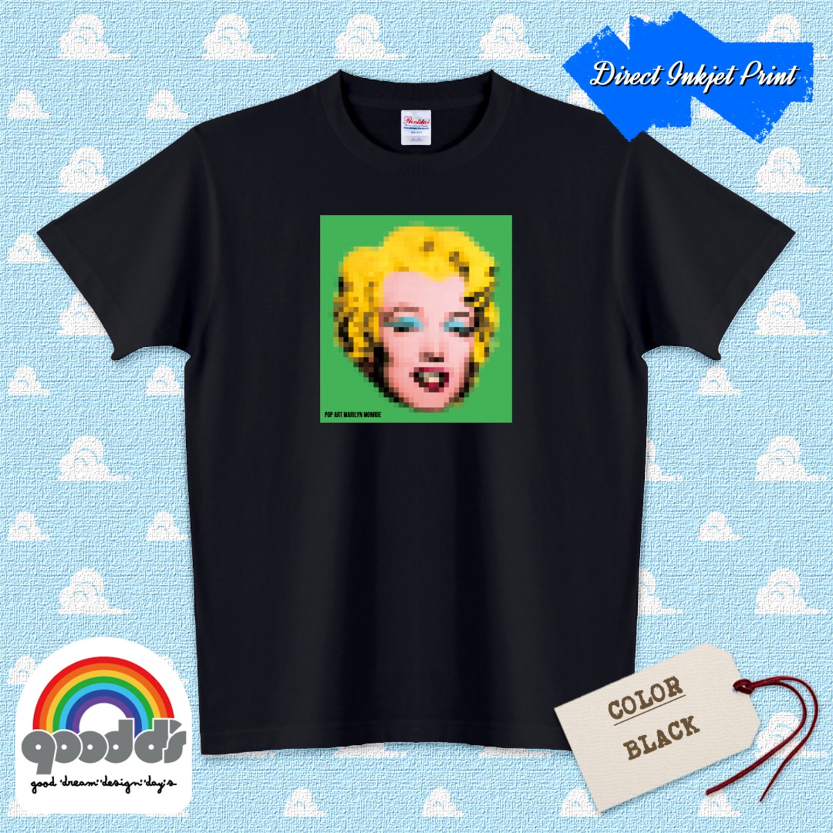 送料無料】マリリンモンロー Tシャツ POP ART C Green（Black 