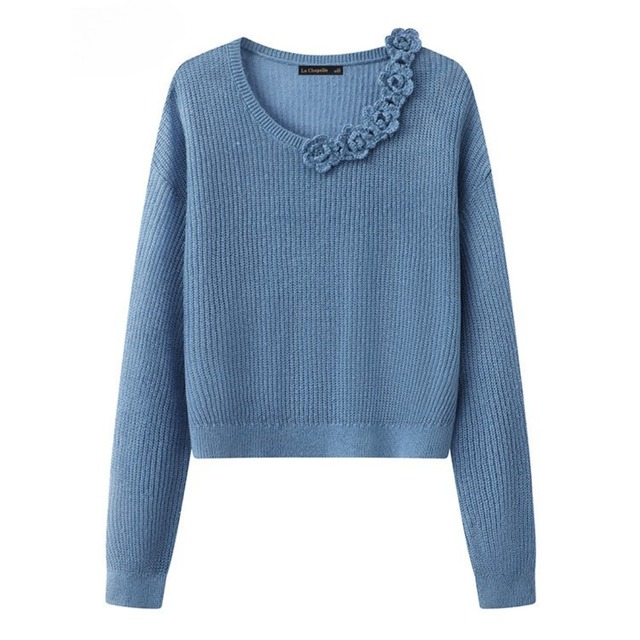 Flower motif collar sweater 00186