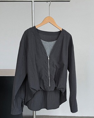 ジップフロントVネックシャツジャケット 3color A1003