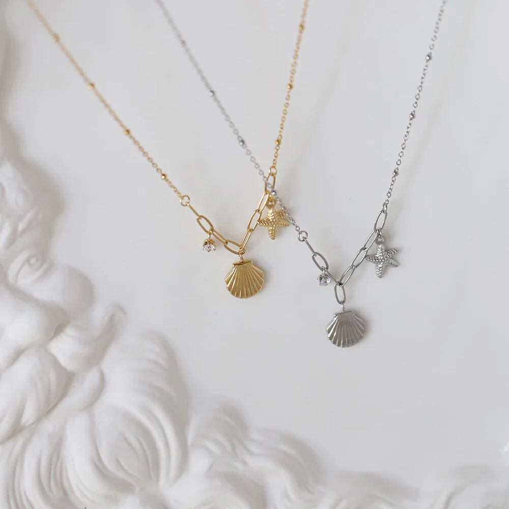 金アレ対応 summer seashell necklace (0598)