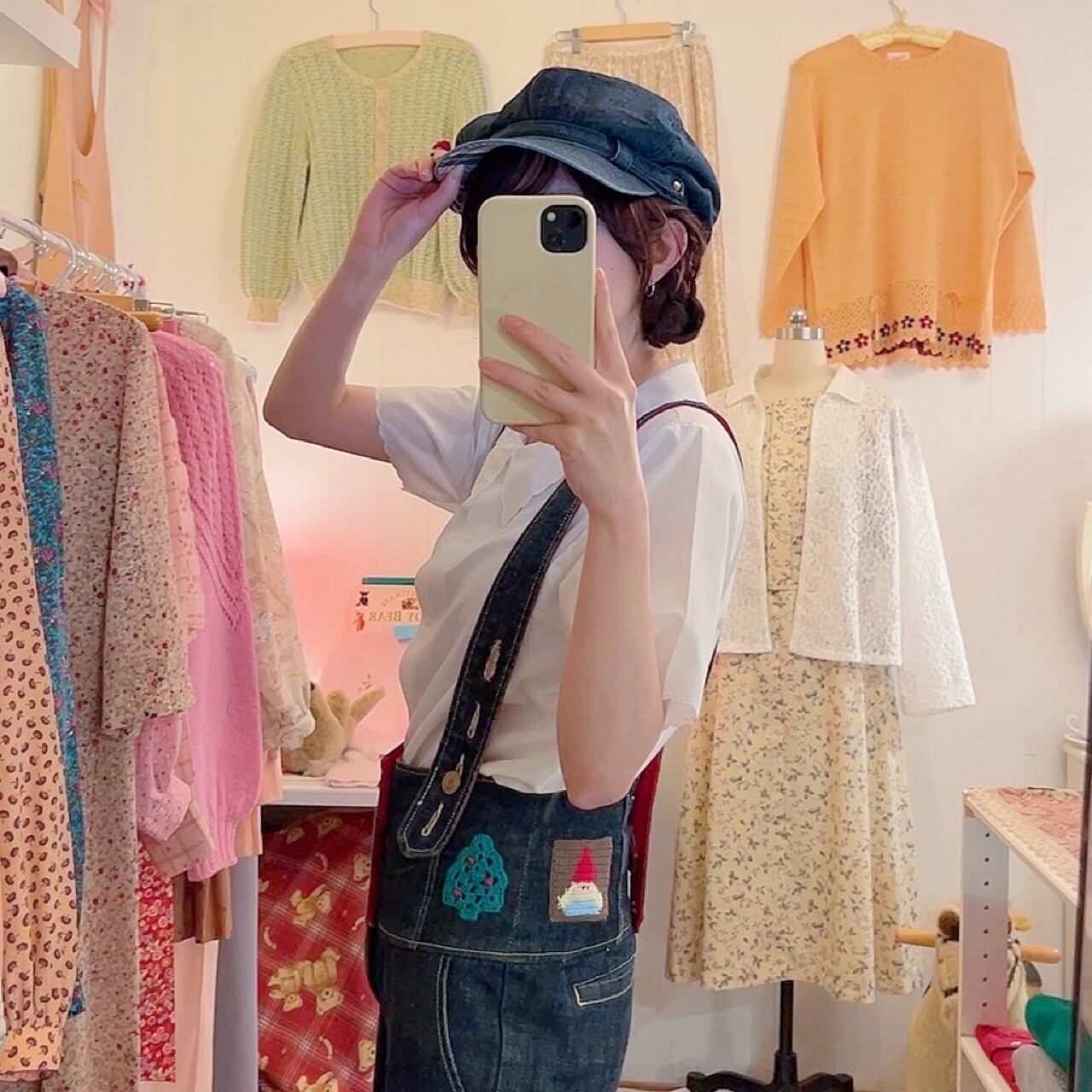 remake ✂︎ green flower denim casquette