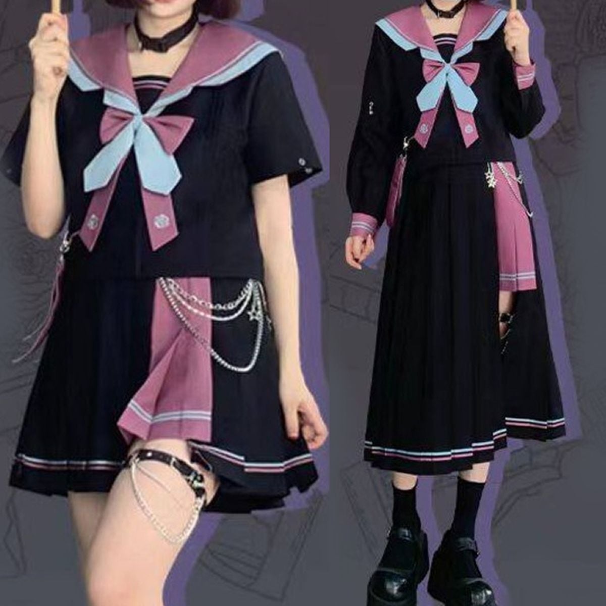 ネオンディストピアチェーンアクセントセーラー服セット | Maiden's Rêve