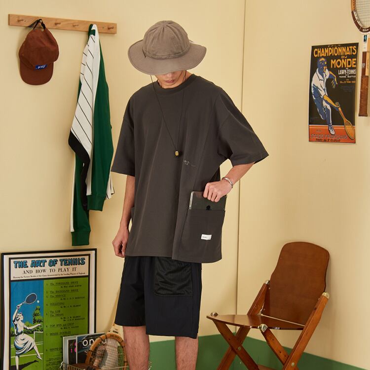 ★EMBROIDERED BOTH SIDE POCKETS LOOSE T-SHIRT　　　A0542