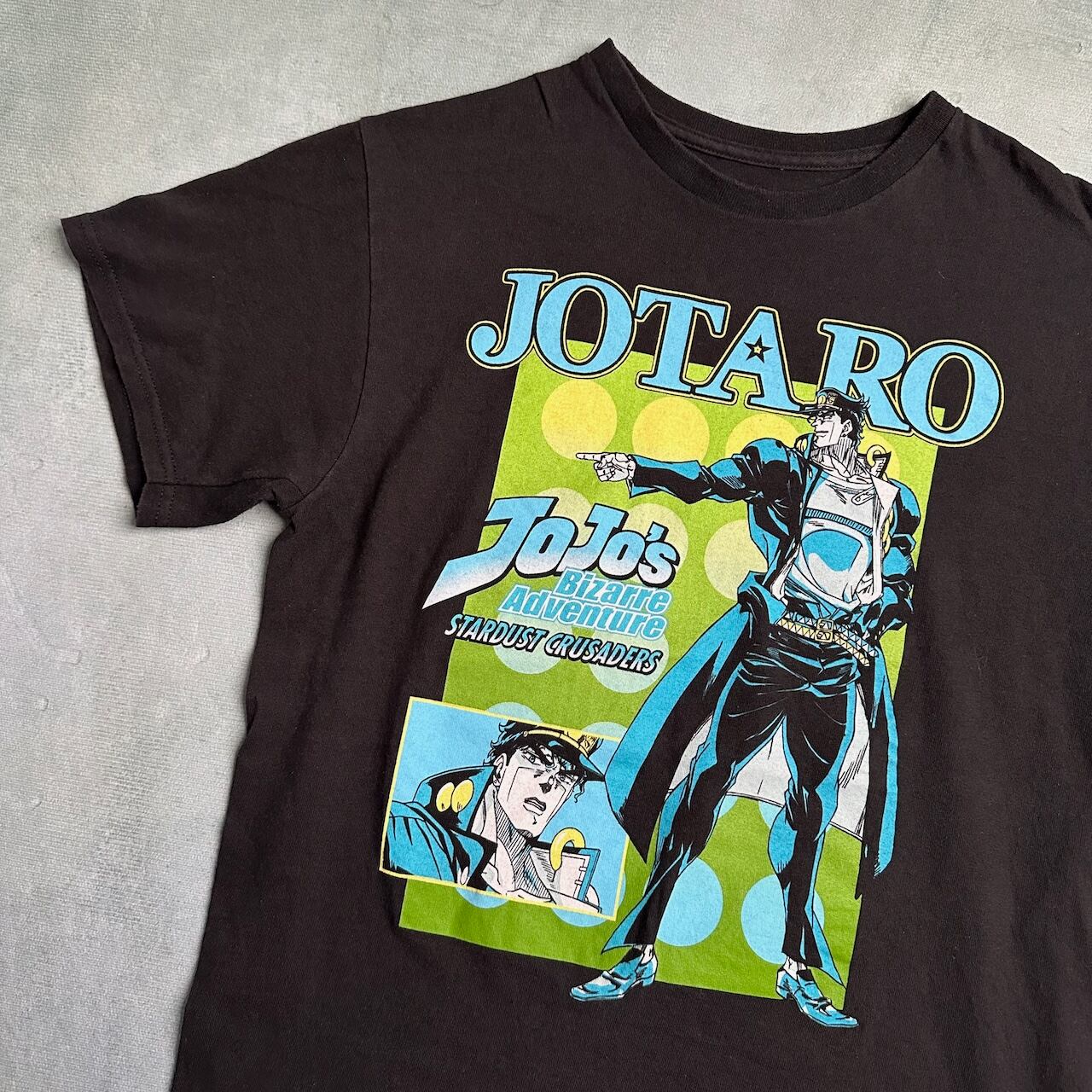ジョジョの奇妙な冒険 ヴィンテージ加工Tシャツ 黒 アニメT ジョジョの奇妙な冒険 丈太郎 アニメTシャツ 黒 | RUFFY