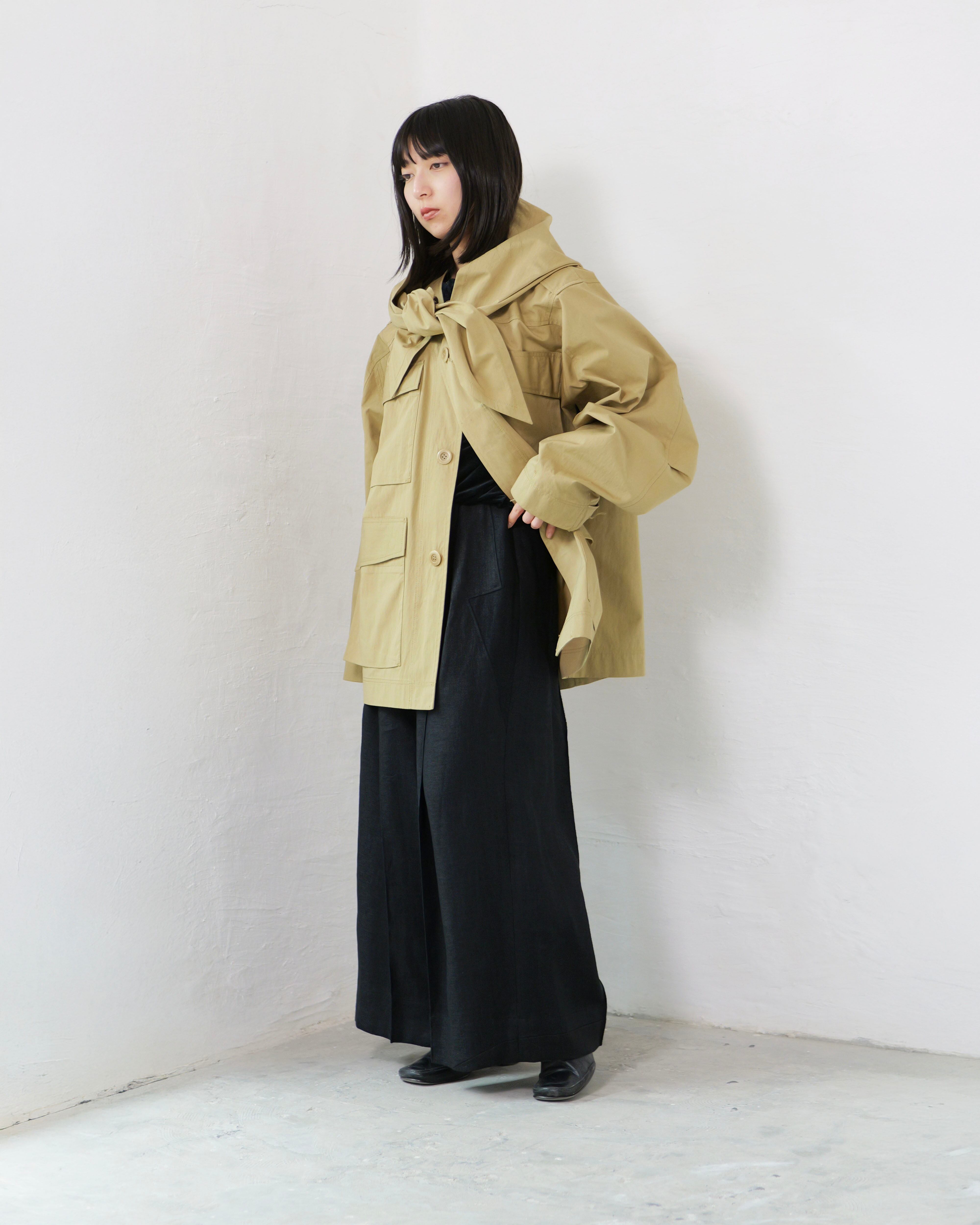 I'm here リネンコート i'm here - Linen Wide Pants ：Black｜3種リネン切替／ワイド／“だ