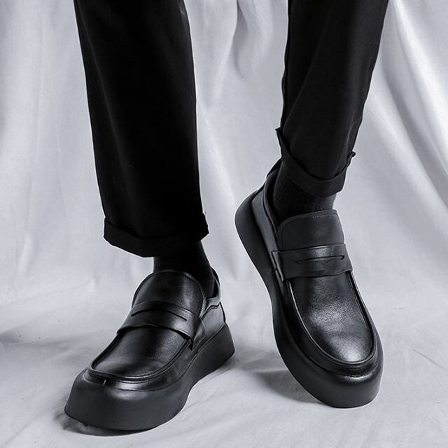 予約販売】レザーシューズ スエード 革靴 メンズ ローファー 厚底