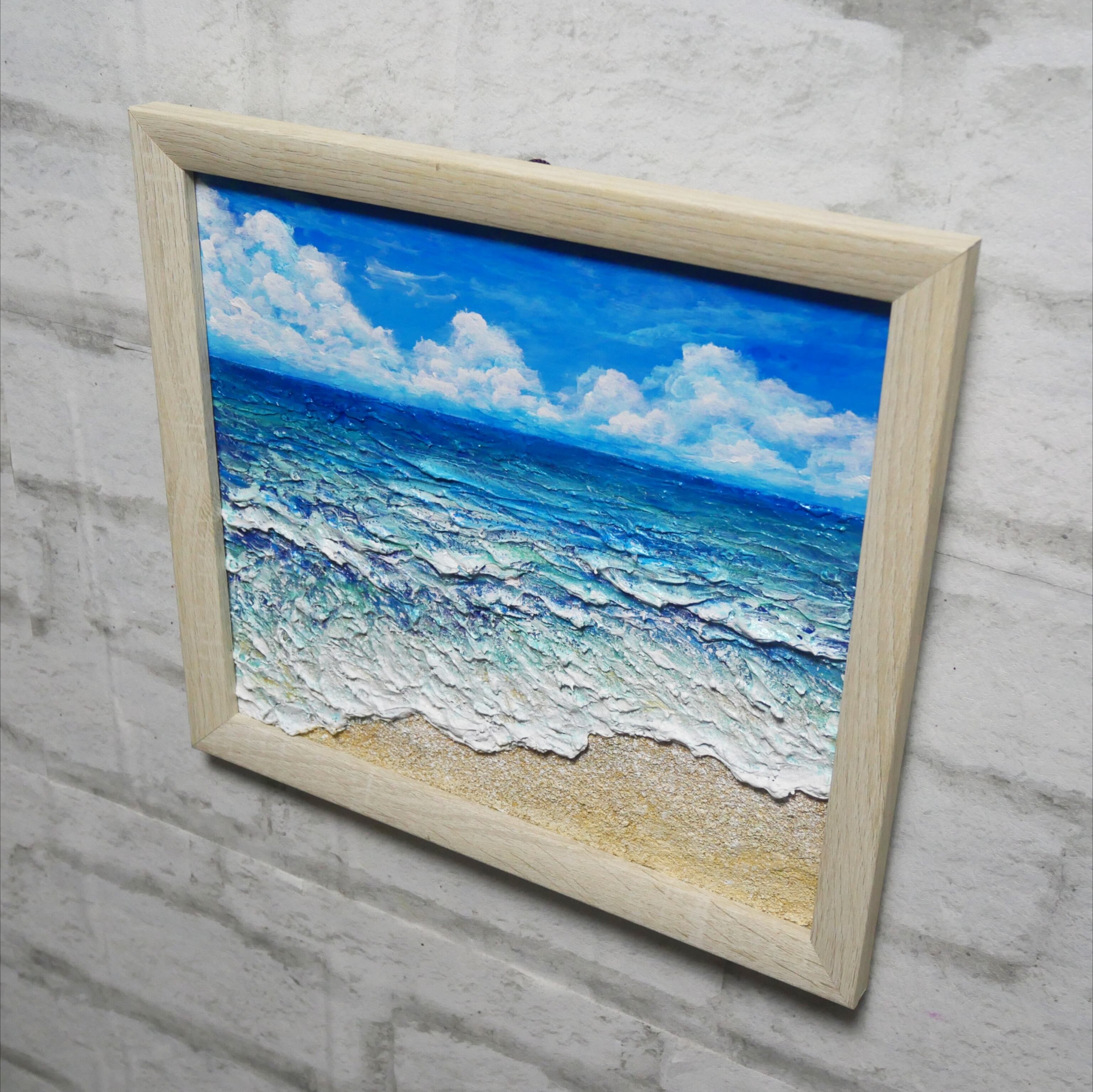 原画】油絵『潮騒の記憶』夏の海の立体アート 額装込み | HIROSHI1990