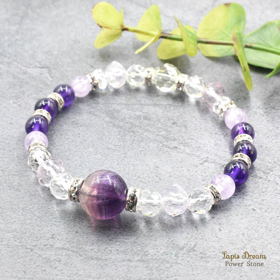 迷いを断ち切る直感のお守り | パープルフローライト、アメジストのパワーストーン ブレスレット