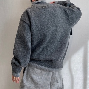 フェイクツーピース V ネックコントラストカラーニット　1041