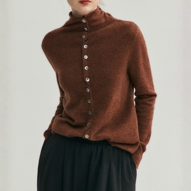 2way button high neck knit 4 colors　V3088