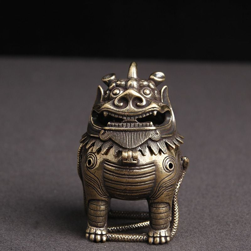 ミニ香炉 獅子 麒麟 神獣 風水 置物 真鍮製 貔貅 ヒキュウ 瑞獣 蓋付き