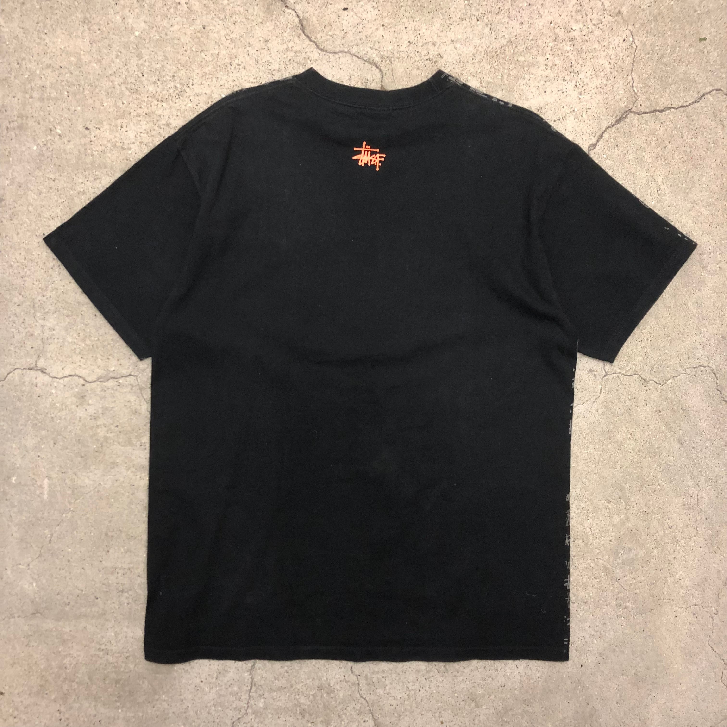 00s OLD STUSSY× HUF/Logo print Tee/L/ロゴプリントTシャツ/ブラック