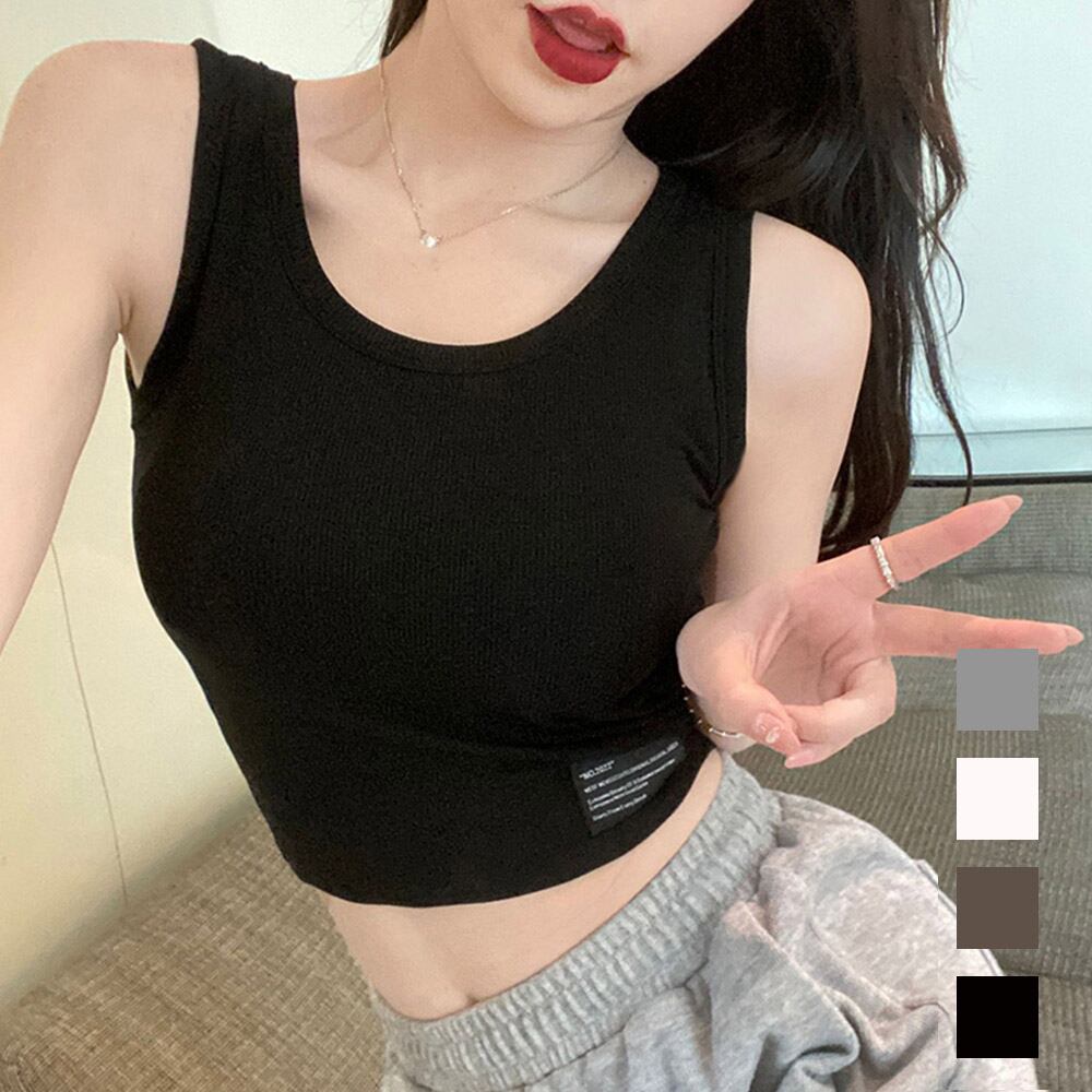 カップ付き リブタンクトップ レディース