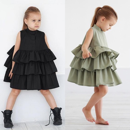 ノースリーブ ティアードワンピース フリル チュチュ ドレス ワンピース ハイウエスト 子供 キッズ 女の子 ハイネック スタンドカラー バンドカラー パーティー 結婚式 イベント オケージョン クリスマス ハロウィン 黒 ブラック フリルスカート ティアードスカート 秋冬 春夏 春 夏 秋 冬