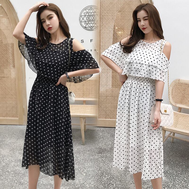 【新作】【送料無料】 マタニティウェア2019サマーファッションルーズミドルレングス授乳ドレスファッション水玉シフォンナーシングドレス-アリババ 夏物 expec247897294738