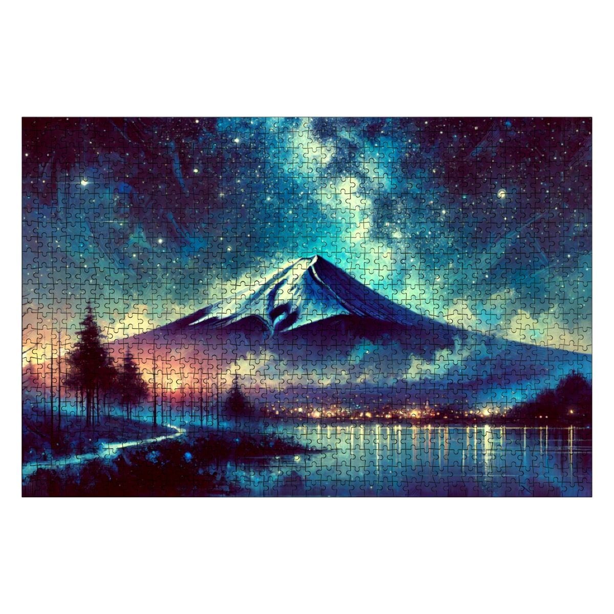 富士山　富士山の絵画 mt.fuji 風景画 ホログラム パール アート 絵 Shipping Worldwide】Mystic Mt Fuji 幻想的な夜の富士山 | Puzzle