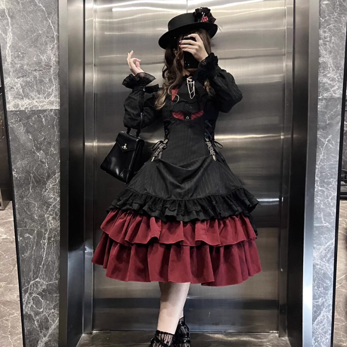 天使と悪魔 サブカル系 ファッション ゴスロリ ドレス ストライプ柄 ガーリー 甘め 原宿ファッション 地雷系 量産型 ゴシック Y2K |  天使と悪魔 サブカル系ファッション SEASONZ～サブカル系、地雷系、アイドル衣装専門～