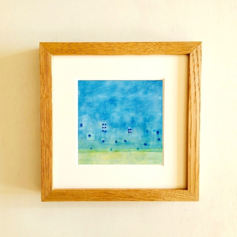 原画「霧けぶる森」※木製額縁入り（18㎝角）イラスト・水彩