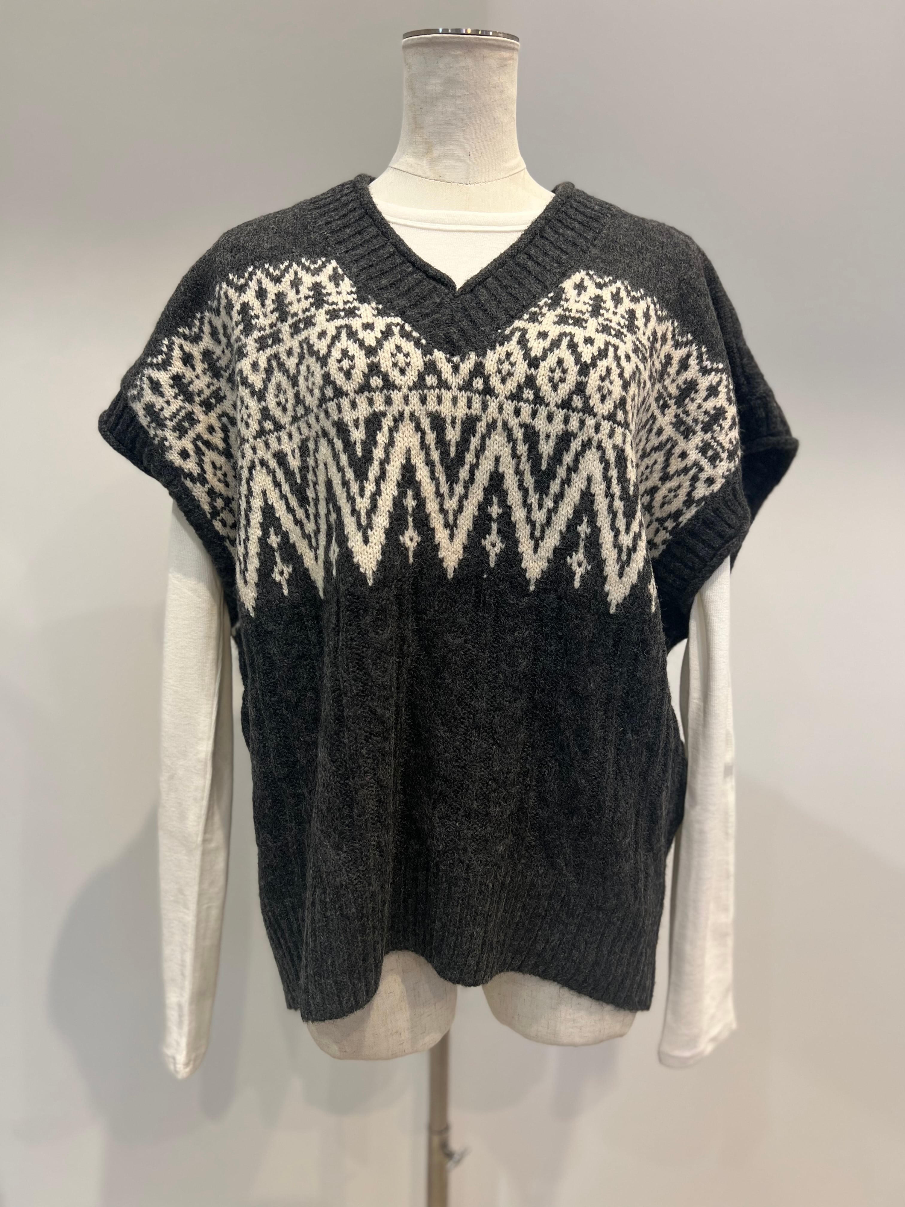 【SELECT】フェアアイル柄ワイドベスト 39-0422