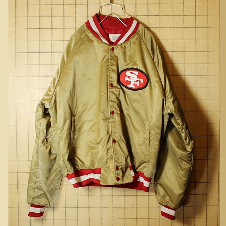 90s USA製 CHALK LINE NFL ナイロンスタジャン ゴールド SANFRANCISCO ...