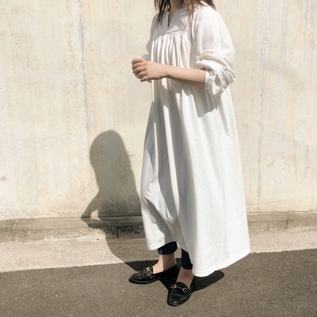 【綿100%】涼しく着られる◎キーネックワンピース｜ホワイト｜画像5