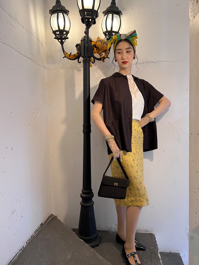 50's Vintage "annette ross" chinoiserie design straight skirt