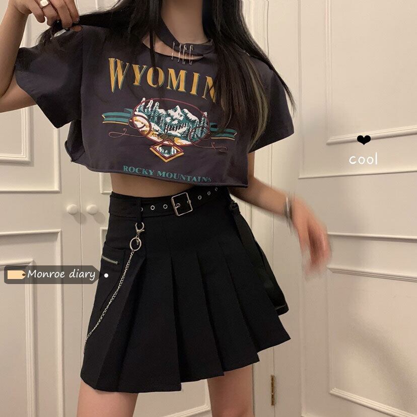 スタイルサマープリントTシャツ プリーツスカート ストリート 大人ガーリー スウィート キュート カジュアル 夏物 モンロー95275510284