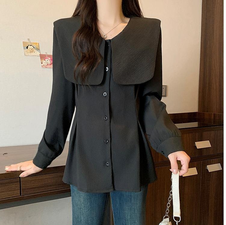 大きいサイズ レディース トップス 襟付き ビッグ襟 春 秋冬 新品 長袖