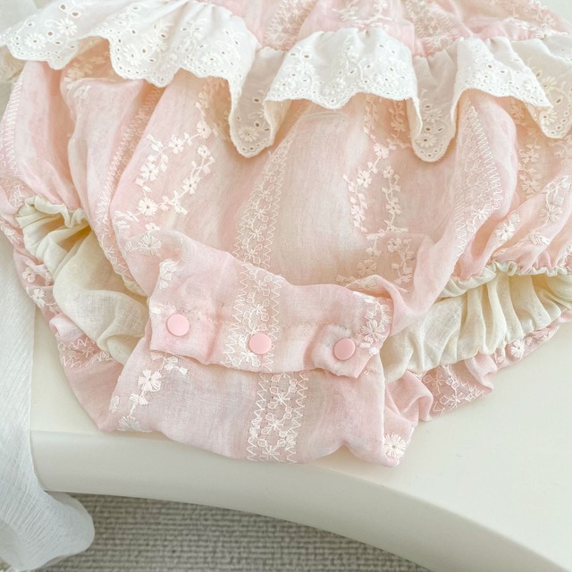 【BABY】サクラ刺繍レースフリルキャミソールボディスーツ - 11