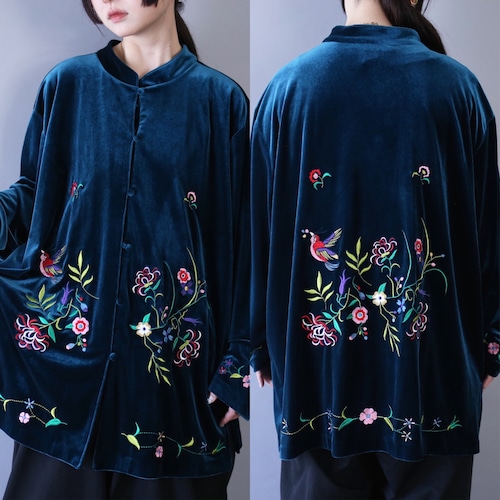 "刺繍×花×鳥" front and back design special velours shirt