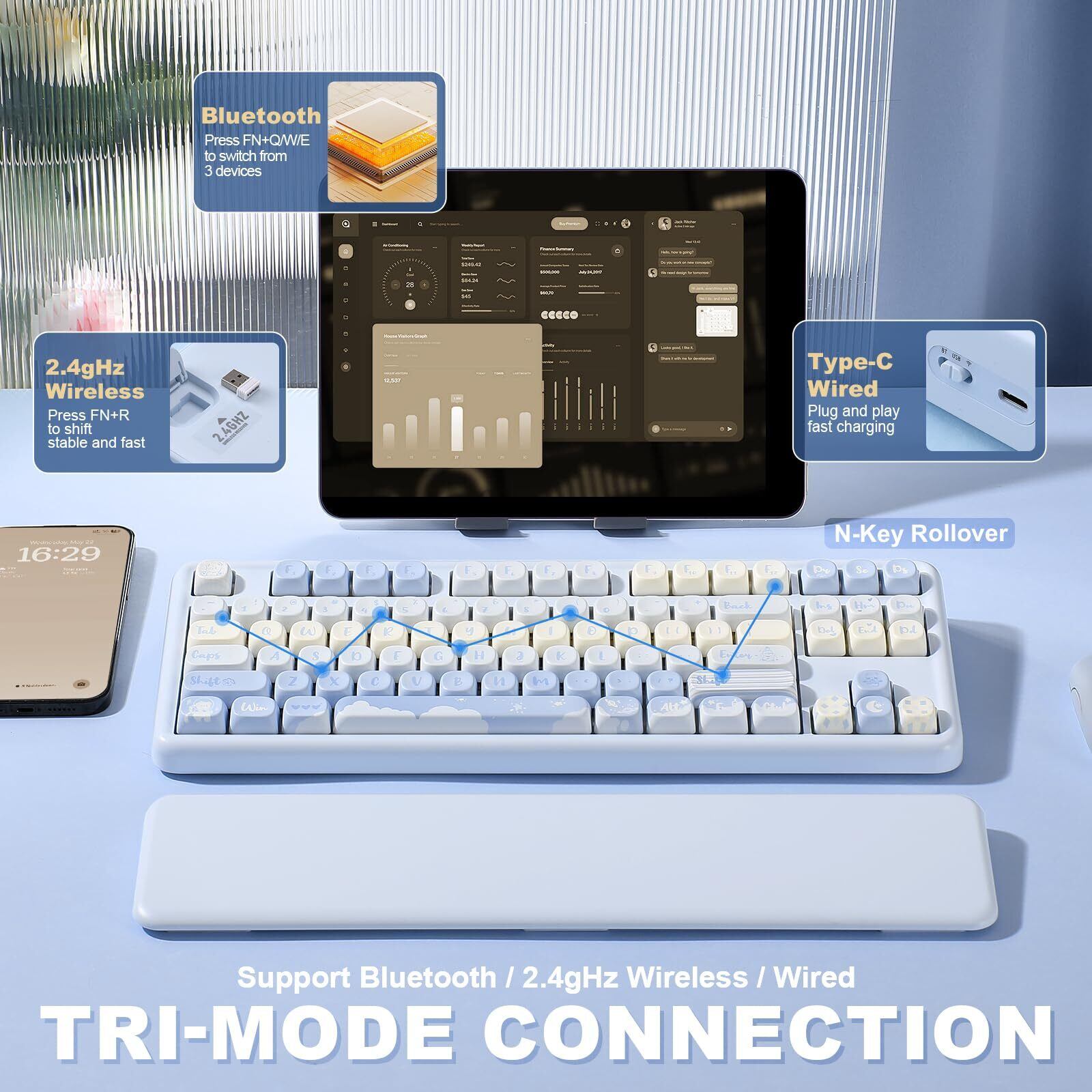 YUNZII B87 ワイヤレスメカニカルキーボード ゲーミングキーボード BT5