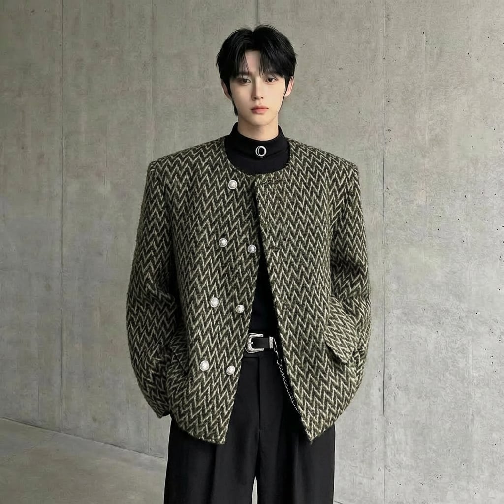 ヘリンボーン柄 ダブルボタンジャケット 2カラー D12012